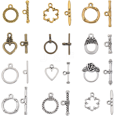 120Pcs 12 Styles Tibetan Style Toggle Clasps FIND-SP0001-25-1