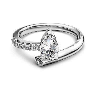 Anti-Tarnish Rhodium Plated 925 Sterling Silver Teardrop Finger Rings RJEW-Z040-11P-1