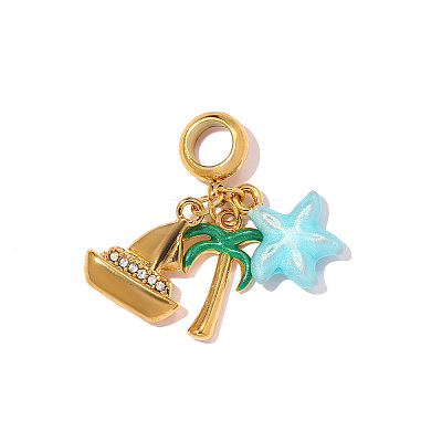 Summer 304 Stainless Steel Enamel Pendants STAS-OY012-10G-1