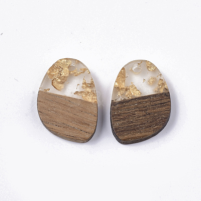 Transparent Resin & Walnut Wood Pendants RESI-Q210-006A-A01-1