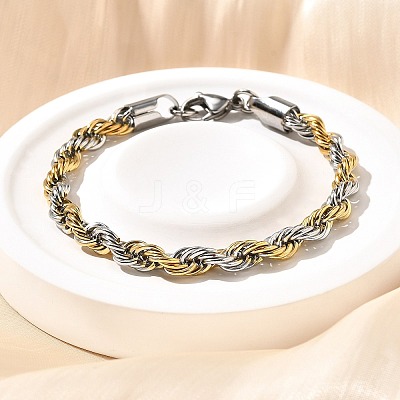 304 Stainless Steel Rope Chain Bracelets for Women BJEW-C091-03B-GP-1