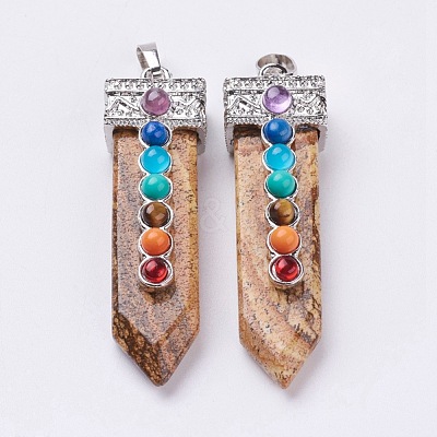 Natural Picture Jasper with Synthetic & Natural Mixed Stone Chakra Big Pendants G-E415-A14-1