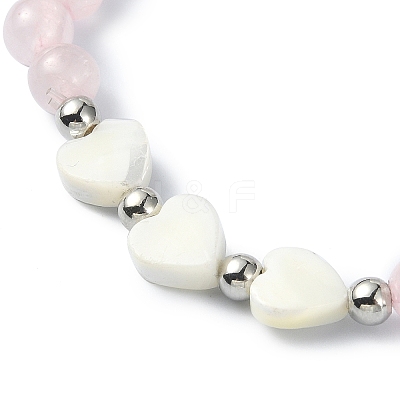 Natural Rose Quartz Round Beaded Bracelets BJEW-JB09878-02-1