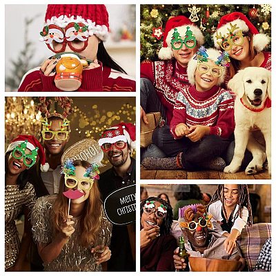 Christmas Plastic & Non-woven Fabric Glitter Glasses Frames AJEW-E053-01E-1