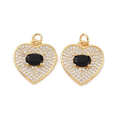 Heart Brass Micro Pave Cubic Zirconia Pendants KK-G435-01G-05-1
