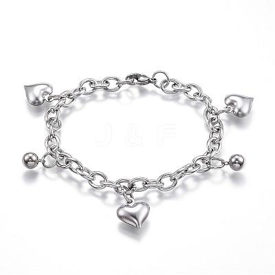 Tarnish Resistant 304 Stainless Steel Charm Bracelets BJEW-G544-12P-1