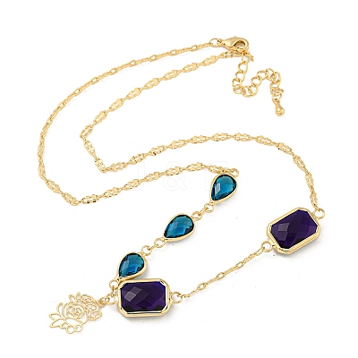 Faceted Rectangle & Teardrop Glass Pendant Necklaces NJEW-R263-22G-1