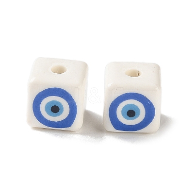 White Base Blue Evil Eye Hand Painted Ceramic Porcelain Beads PR-CBA3F2D-04B-1