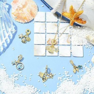 5Pcs 5 Styles Brass Pave Cubic Zirconia European Dangle Charms KK-CJ0004-01-1