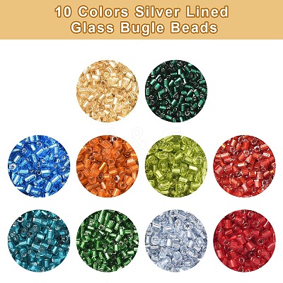 4000Pcs 10 Colors 8/0 Glass Bugle Beads SEED-YW0002-69-1