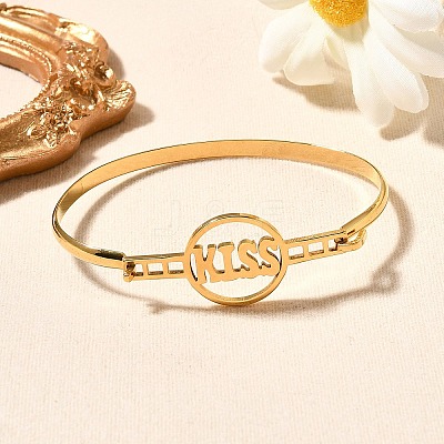 201 Stainless Steel Flat Round Link Bangles for Women BJEW-R014-01G-02-1