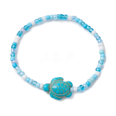 Dyed Synthetic Turquoise Beaded Stretch Bracelets for Kids BJEW-JB110102-01-1