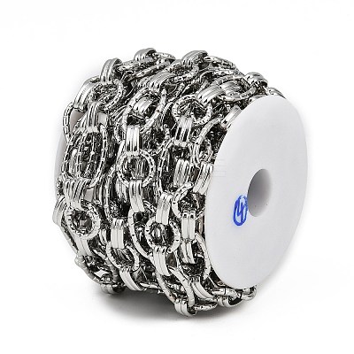 304 Stainless Steel Textured Oval with Flat Round Link Chains CHS-C017-01P-1
