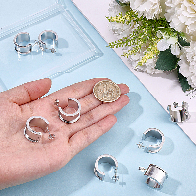 4 Pairs Stainless Steel Round Stud Earring Findings STAS-BBC0011-02-1