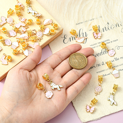 50Pcs 10 Styles Alloy Pink Enamel European Dangle Charms ENAM-CJ0005-49-1
