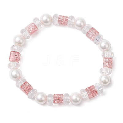 Crackle Glass & Shell Pearl Beaded Stretch Bracelets for Women BJEW-JB12384-01-1