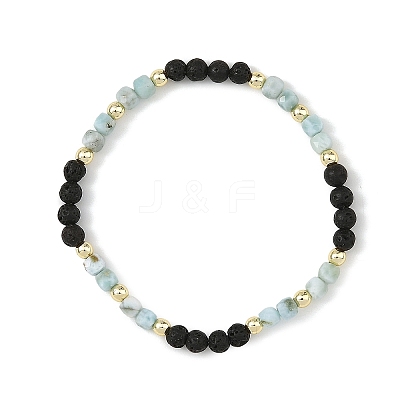 4Pcs 4 Styles Natural Mixed Stone Faceted Cube and Round Natural Lava Rock Beaded Stretch Bracelets for Women BJEW-JB14250-01-1