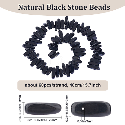1 Strand Natural Black Stone Beads Strands G-BBC0001-21-1