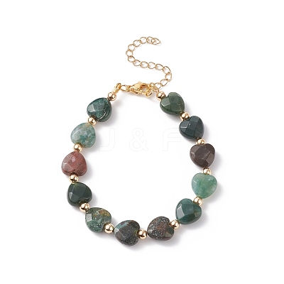 Natural Indian Agate Heart Beaded Bracelet BJEW-JB08697-02-1