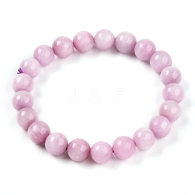 Natural Kunzite Round Beads Stretch Bracelets for Women Men BJEW-T022-05A-1