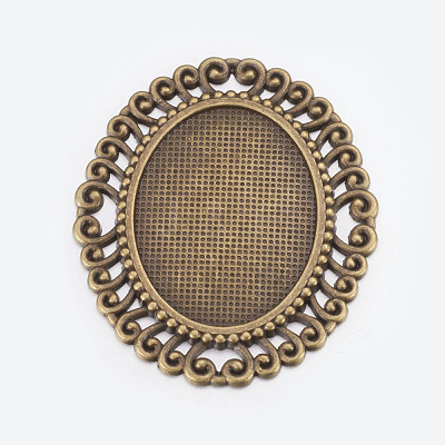 Tibetan Style Cabochon Connector Setting TIBEP-EA094YKG-AB-LF-1