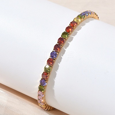 304 Stainless Steel Micro Pave Colorful Cubic Zirconia Tennis Bracelets for Women BJEW-G779-02G-1