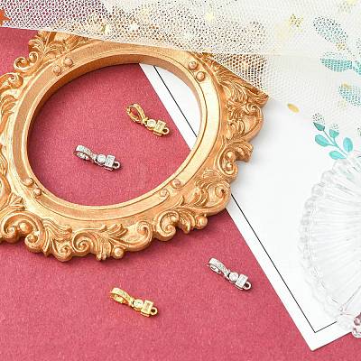 4Pcs 2 Colors Brass Micro Pave Clear Cubic Zirconia Fold Over Clasps KK-CJ0004-37-1