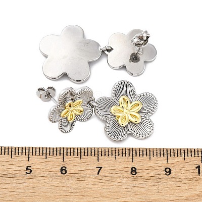 Flower Brass Dangle Stud Earrings EJEW-H158-11GP-1