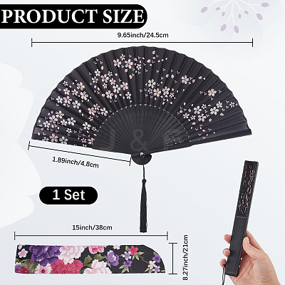 1Pc Bamboo & Silk Folding Fan AJEW-CN0003-91C-1