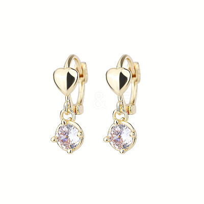Heart Brass Clear Cubic Zirconia Hoop Earrings FS-WG767CD-01-1