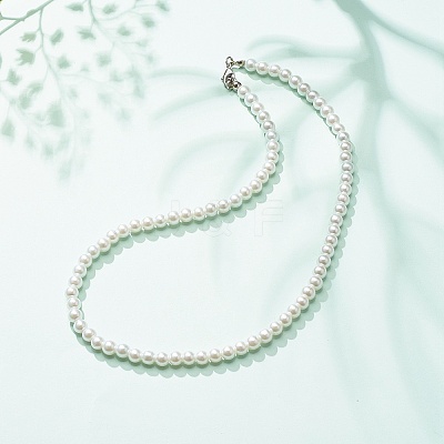 Glass Pearl Round Beaded Necklace for Women X-NJEW-JN03903-1