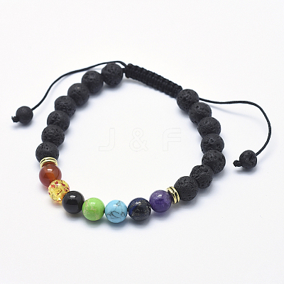 Adjustable Natural Lava Rock Braided Bead Bracelets X-BJEW-F276-G05-1
