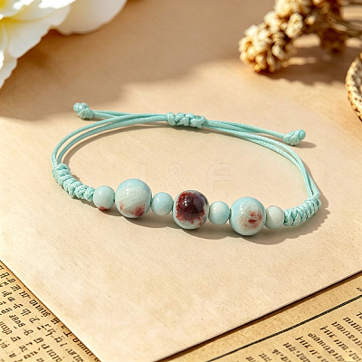 Adjustable Handmade Porcelain Round Polyester Cord Braided Bead Bracelets for Women WGD04E5-02-1