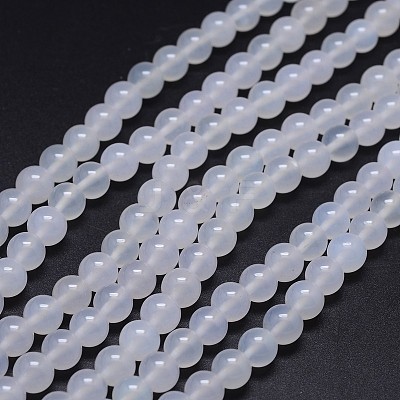 Grade A Natural White Agate Round Beads Strands G-F256-01-6mm-A-1