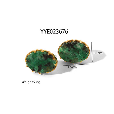Simple Fashion Oval Natural Gemstone Cuff Ring & Stud Earrings Sets FJ0453-1-1