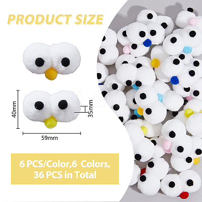 36Pcs 6 Colors DIY Craft Cartoon Movable Eye High-elastic Pom Pom Ball DIY-FH0005-60-1