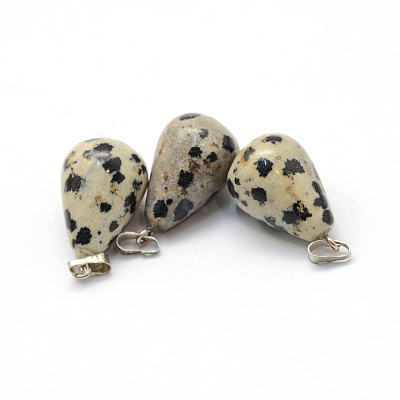 Teardrop Natural Dalmatian Jasper Pendants G-Q435-16-1