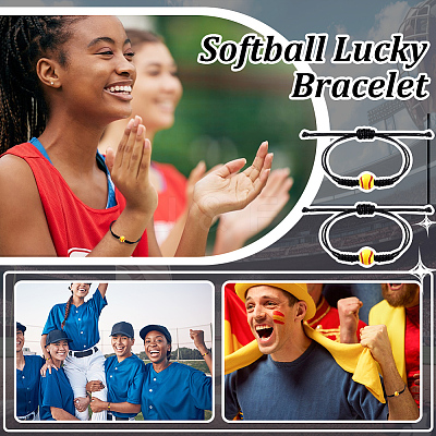 60Pcs Baseball Acrylic Braided Bead Bracelets BJEW-WA0001-05-1