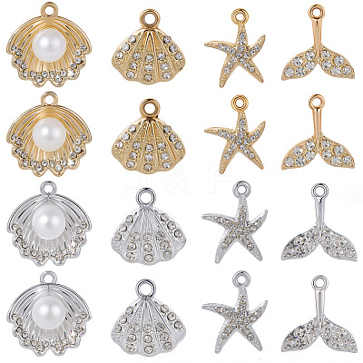 32Pcs 8 Styles Alloy Rhinestone Pendants FIND-SC0016-46-1