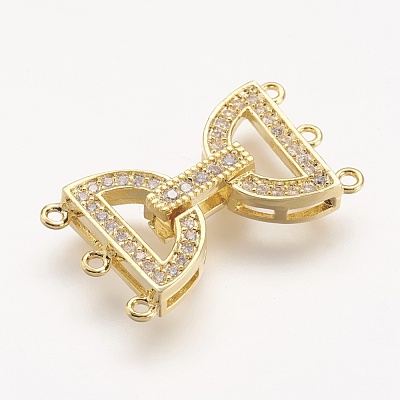 Brass Micro Pave Cubic Zirconia Fold Over Clasps X-ZIRC-F047-05G-1