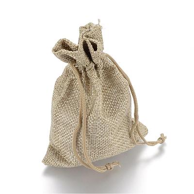 Polyester Imitation Burlap Packing Pouches Drawstring Bags X-ABAG-R005-17x23-01-1
