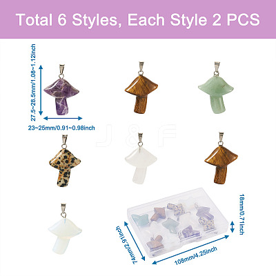12Pcs 6 Style Natural & Synthetic Gemstone Pendants G-YS0001-12-1