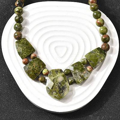Natural Unakite Faceted Bib Graduated Beaded Necklaces for Women NJEW-B128-01N-1