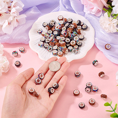 105Pcs 3 Colors Polymer Clay Rhinestone European Beads CPDL-TA0001-02-1
