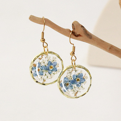 Alloy Epoxy Dried Flower Dangle Earrings FS-WGABF6D-07-1