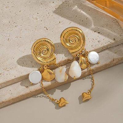 304 Stainless Steel Shell Shape Tassel Stud Earrings HO9250-1