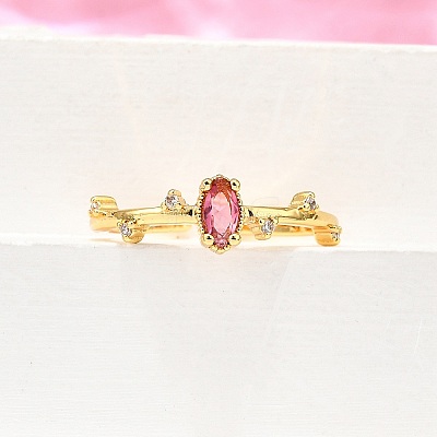 Brass Micro Pave Cubic Zirconia Cuff Rings for Women RJEW-H247-24G-1