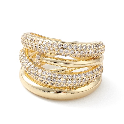 Clear Cubic Zirconia Flower Open Cuff Ring RJEW-C056-10G-1