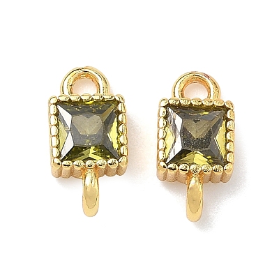 Brass Pave Cubic Zirconia Square Connector Charms KK-P348-12G-1