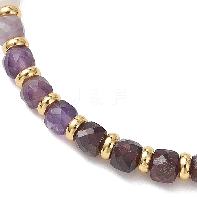 Natural Rose Quartz & Garnet & Rainbow Moonstone & Amethyst Beaded Stretch Bracelets BJEW-JB13485-01-1